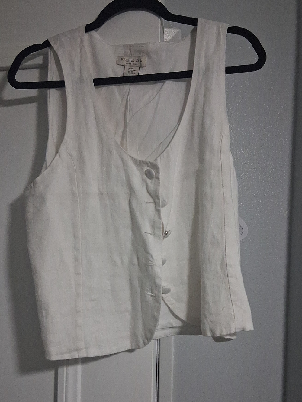 Rachel Zoe Cream Linen Button-Front Sleeveless Bodysuit